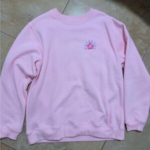 white fox boutique new Women's Pink Crewneck Sweater with Small Floral Logo
